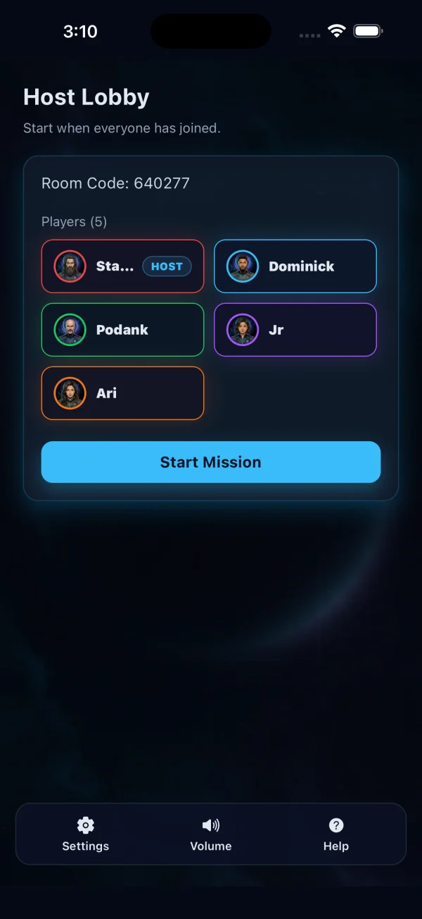 Deception host lobby with player avatars